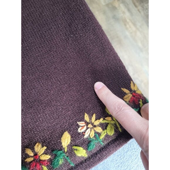 VTG Women's 1X Cardigan Sweater Brown Floral Boho Hippie Cottage Festival Fairy - Picture 9 of 12